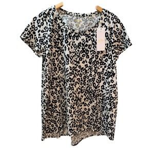Lilly Pulitzer Etta Scoop-Neck Women Size M Coconut White Lets Pawty Leopard Tee